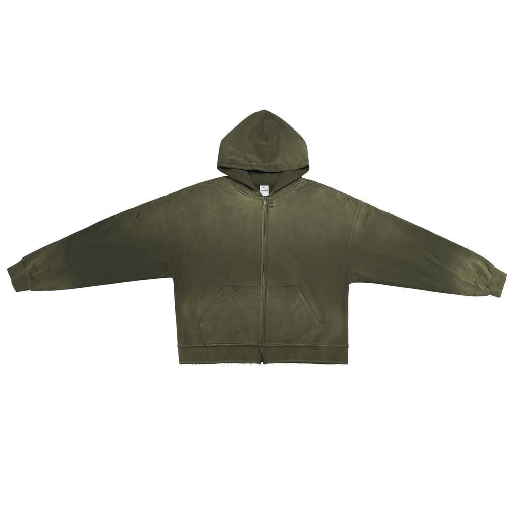 Unisex Washed Distressed Dystopian Streetwear Zip-Up Hoodie(420GSM)