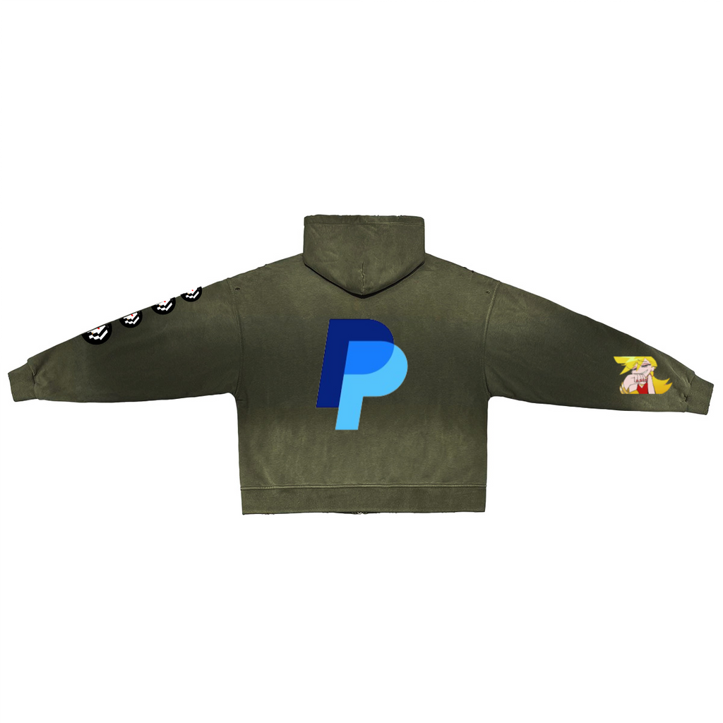 Unisex Washed Distressed Dystopian Streetwear Zip-Up Hoodie(420GSM)